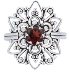 mantraroma Damen Silberring 925 mit Granat – Facettierter Edelstein Statement Ring