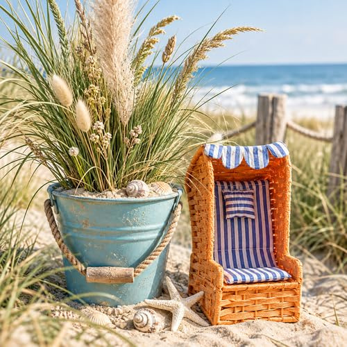 Maritime-Dekoartikel // Deko Strandkorb ca. 17cm // BRAUN - Bast auf Draht