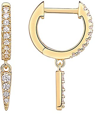 PAVOI 14K Gold Plated Huggie Earrings for Women - S925 Sterling Silver Post Drop/Dangle Gold Earrings for Women | Dainty CZ Awl Earrings