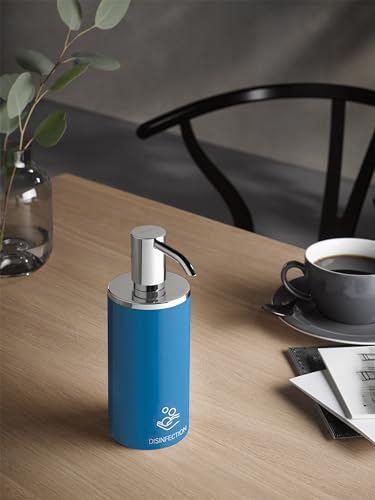 KEUCO Desinfektionsmittelspender, Hochglanz-verchromt/blau, nachfüllbar ca. 250ml Standmodell inkl. Pumpe & Kunststoff-Einsatz stehend