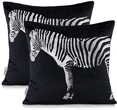 AmeliaHome Kissenbezüge 2er Set Kissenbezug Deko Kissenhülle 45 x 45 cm Nancy Zebra