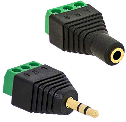 E.T 1x Klinken Stecker + 1x Buchsen 3,5mm Adapter > Terminalblock 3 Pin Schraub Klemme Set