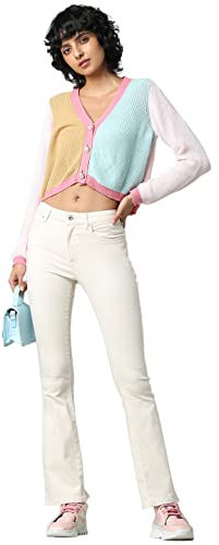 Only Femme Onlblush Life Mid Flared Bb Dot019 Jeans, Ecru, M EU