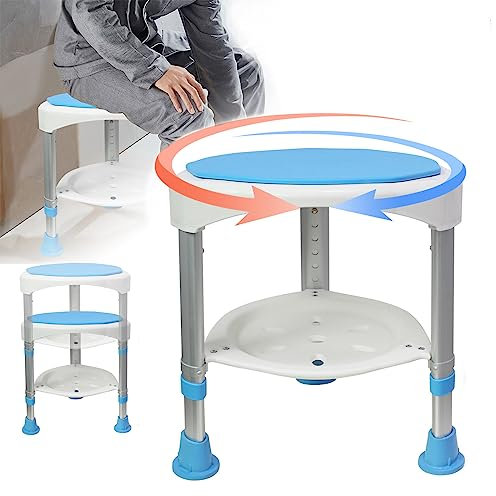 LZQ, sgabello da doccia, 45-57 cm, regolabile in altezza e girevole a 360°, per anziani e donne incinte, ausilio per doccia, antiscivolo, colore: blu
