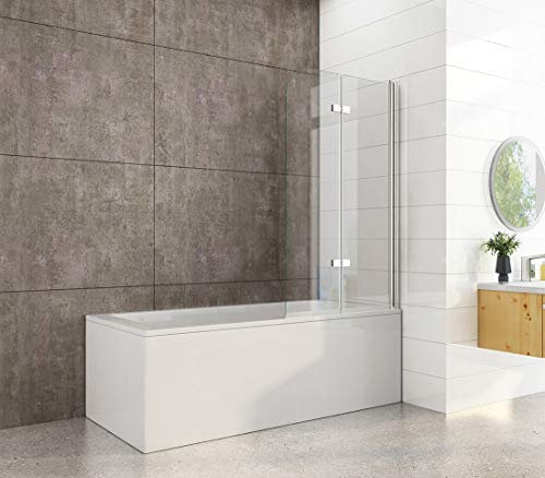 Heilmetz 110 x 140 cm Badewannen Duschwand Duschabtrennung Badewannenaufsatz Faltwand Duschtrennwand 6mm ESG Sicherheitsglas mit beidseitiger Nano Beschichtet