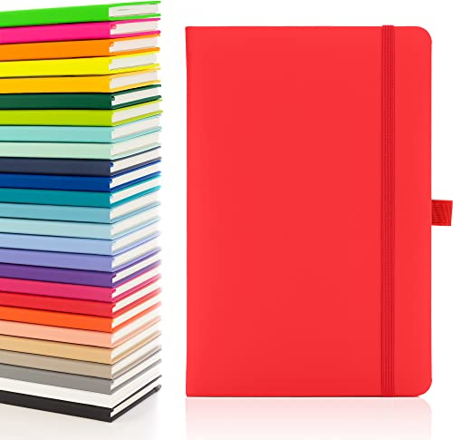 Notes London Eco A5 Notizbuch mit linierten Seiten, Stiftschlaufe, Band, Datumsmarken und Papiertasche, mittelgroßes gebundenes Tagebuch, Notizen, nachhaltig angebautes Papier (rot)