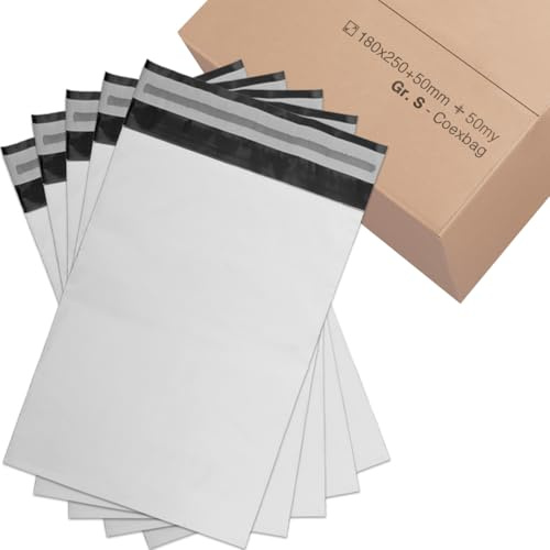 verpacking Versandbeutel 320x420 mm Weiß/Schwarz [Größe und Stückzahl wählbar] Blickdicht Coex Versandtaschen für Kleidung selbstklebend Verpackungstüten Folienversandtaschen 500 Stück