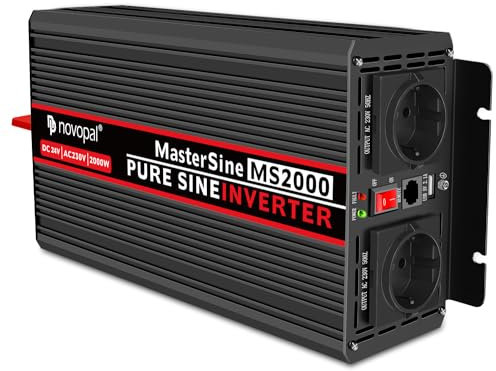 novopal 2000W KFZ Reiner Sinus Spannungswandler-Auto Wechselrichter 24v auf 230v Umwandler-Inverter Konverter mit 2 EU Steckdose und USB-Port-inkl. 5 Meter Fernsteuerung-Spitzenleistung 4000 Watt