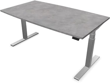 eModel 2.0 Konferenztisch Schreibtisch Bootsform, elektrisch höhenverstellbar Beton, Größe Tischplatte:180 x 80 cm, Gestellfarbe:Aluminium, Farbe Tischkante:gleich Tischplatte