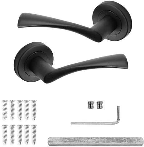 Decoranddecor Apex Matt Black Lever On 54mm Rose Door Handles Internal Curved Design Aluminium - Handles Only