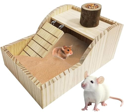 Wooden Hamster Sand Bath Container Digging Box Gerbil Climbing Platform