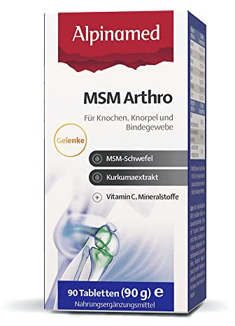 Alpinamed® MSM Arthro - 90 Tabletten – Hochdosierter MSM-Schwefel für Gelenke, Knochen & Knorpel – hochdosierter MSM-Schwefel 99,9% rein - Mit Kurkuma, Vitamin C – Vegan & ohne Zusatzstoffe