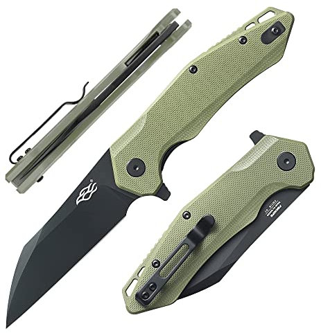Firebird GANZO FH31B-GB EDC Faltbares Taschenmesser, rasiermesserscharf, D2 Edelstahl, Schwarze Klinge, G10 Griff mit Clip, Outdoor Klappmesser (Grün)