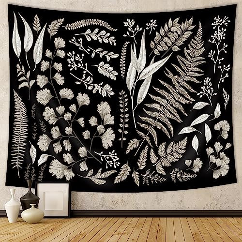 SVBright Botanical Black Tapestry 59Wx51H Inch Leaves Eucalyptus Vintage Simple Sage Green Nature Tree Plant Minimalist Tropical Home Decor Art for Living Room Bedroom Dorm Fabric Wall Hanging