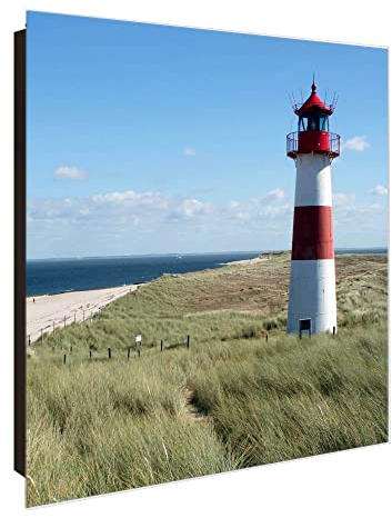 banjado® Großer Schlüsselkasten Glas/Schlüsselbox 30cm x 30cm mit 50 Haken - Motiv Leuchtturm/Schlüsselkasten modern für Schlüsselaufbewahrung mit beschreibbarer, magnetischer Glastür