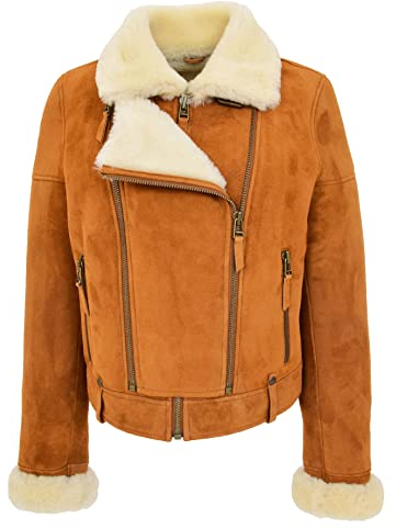 Divergent Retail DR250 Damen-Jacke, echtes Schaffell, Braun, hautfarben, 44