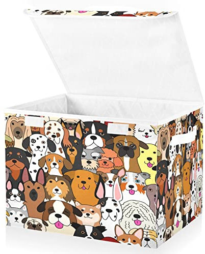 Mnsruu Storage Boxes with Lids, Cute Doodle Dog Print Animal Large Storage Basket Organizer Shelves Cube Bin Toy Clothes Underbed