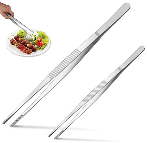 2 PCS Grillzange, Kochpinzette, Pinzette Lang, Zange Küche, Pinzette Küche, Fleischpinzette für Köche, Familienfeiern, Kulinarische Profis und Mehr (20 cm + 30 cm)