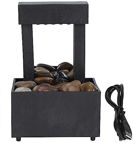 KIMISS Desktop-Brunnen USB-LED-Brunnen für den Innenbereich Graues Wasserspiel Kunststoff-USB-LED-Innenwasserbrunnen Beleuchteter Wasserfall Tischbrunnen mit Steinen für Büro-Wohnkultur