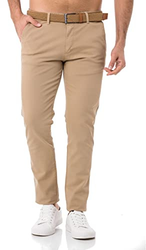 Redbridge Herren Chino-Hose mit Gürtel Bequeme Freizeit- und Businesshose Sand W31 L32