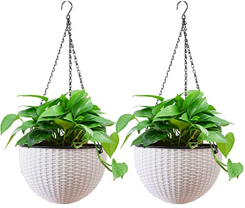 hifrom Blumentöpfe zum Aufhängen, Blumenampel Außen Körbe mit Kette, Kokos Große Liter Volumen, Durchmesser als Hängeampel, Blumenschalen für Draußen, Hängetöpfe (2 x Weiß 20cm)