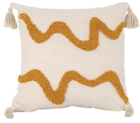 Disnace Boho Kissenbezüge, Makramee Kissenhülle Kissenbezug mit Quaste Dekorative Baumwolle Leinen Dekokissen Sofakissen für Couch Sofa Schlafzimmer Wohnzimmer, ohne Kisseneinsatz, 45x45CM (Style C)