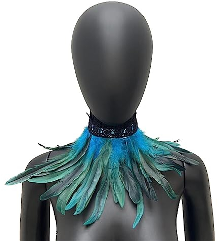 MoreChioce Gothic Federkragen Halsband, Natürlichen Feder Halsband Federboa Choker Kragen Halloween Schal Cape für Frauen und Mädchen Party Glamour Kostüm Party,Seeblau