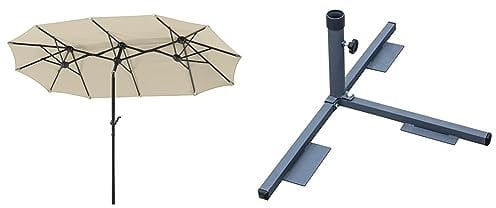 Schneider Sonnenschirm Salerno, natur, 300 x 150 cm rechteckig, 746-02, Gestell Stahl, Bespannung Polyester, 8.2 kg & Balkon-Plattenständer für Wegeplatten, 864-00, anthrazit, Stahl, 2 kg