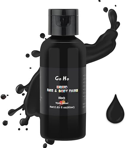 Go Ho Makeup Liquid Black Face Body Paint(2.1 oz),Black Makeup Water Based Face Paint and Body Paint for Special FX, Cosplay, and Halloween Make up