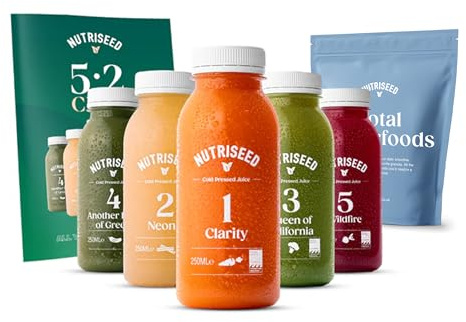 Nutriseed 5:2 Club, 1 Week Weight Management Plan, Includes Cold Pressed Juices (10 x 250ml), 100g Total Superfoods Pack, Guide & Tracker to Reaching Your Goals, Vegan-Friendly, Dairy & Gluten-Free