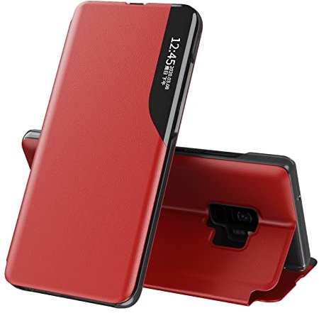 QIWEIQING Samsung Galaxy S9 Plus Custodia Bookstyle Specchio Design Clear View Stand Full Body Protettiva Bumper Flip Folio Copertura Compatibile con Samsung Galaxy S9 Plus. Red QH3