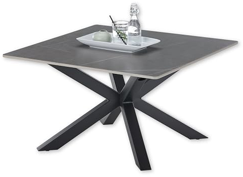 JANIN Couchtisch quadratisch, Grau - Moderner Wohnzimmertisch mit Keramikplatte und Metallgestell - 80 x 45 x 80 cm (B/H/T)
