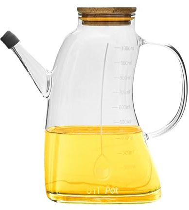 ARNUZ Botellas de aceite a prueba de fugas, botella de cristal transparente de 1 litro con medición de aceite, recipiente líquido para especias para aceite de oliva, aceite de girasol, vinagre, salsa
