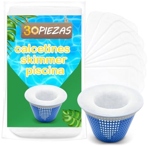 Chaussette Skimmer Piscine 30 Pièce, Réutilisable Chaussette Filtre Piscine, Prefiltre Skimmer Nylon Élastique avec Maillage Ultra-Fin, Chaussettes d'écumeur de Piscine pour les Débris et la Saleté