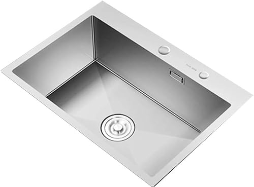 Handgefertigte Spüle mit Wasserhahn Küchenspüle Home Improvement Rechteckige Edelstahlspüle Spültisch mit Geschirrspüler Spüle mit einem Becken (Farbe : Silber, Größe : 60 * 45cm)