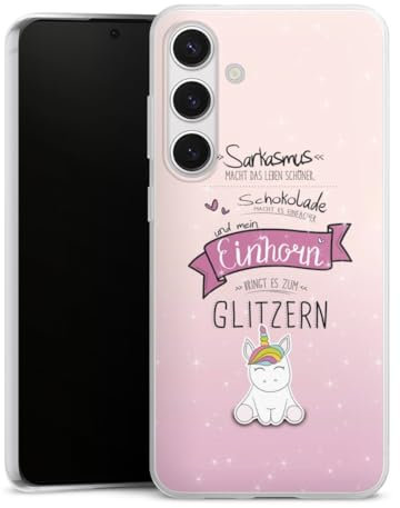 Slim Case extra dünn kompatibel mit Samsung Galaxy S24 + Silikon Handyhülle transparent Hülle Einhorn Statement Glitzer Look
