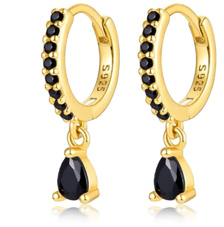 FAZKAR Ohrringe Gold Hängend Goldene Ohrringe Damen 1 Pair Ohrringe Schwarz Hängend Wassertropfen Hypoallergic Ohrringe Schwarz für Damen Mädchen 12mm