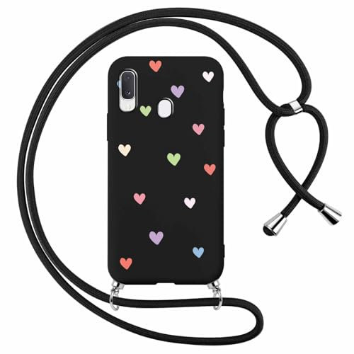 Foonary Handyband Hülle mit Band für Samsung A20e 5,8 Handyhülle, Aesthetic Design Kette Necklace Case mit Kordel zum Umhängen Silikon Bumper Schutzhülle Cover Schnur für Samsung Galaxy A20e, Herz
