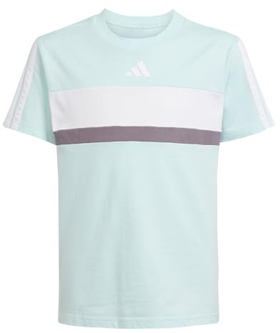 adidas Unisex Kinder Seasonal Essentials TIBERIO 3 Stripes T-Shirt, semi Flash Aqua/White, 9-10 Years