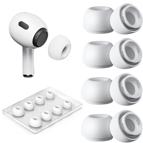 4 Pairs Replacement Ear Tips for AirPods Pro 2nd/1st Generation with Portable Storage Box,Noise Reduction Holewith & Built-in dust Guard Screen,Silicone Ear Tips for Apple AirPods Pro,4 Size-White