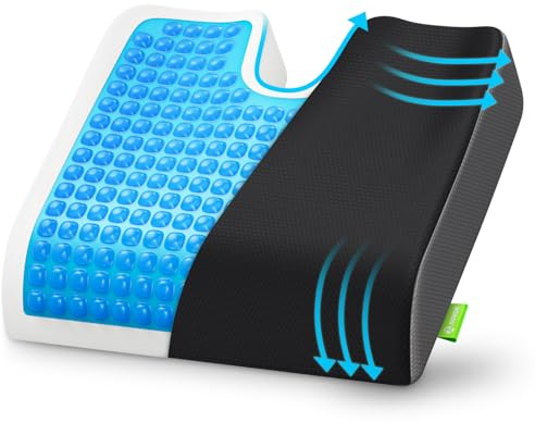 AUVON Gel Sitzkissen für Bürostühle, Großes Sitzkissen mit dickem Memory-Schaum, Rutschfestes XL-Kissen für Bürostühle, Autositz, hautfreundlich