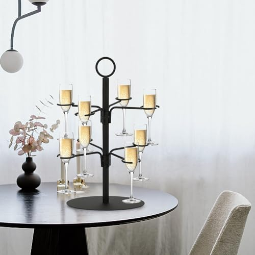 WMLBK Wine Glass Holder Rack, Cocktail Tree Stand, Champagne Cocktails Gin Display Stand, Upside Down Hanging Stemware Organiser, Metal Drinks Cup Countertop Rack for Bar Kitchen (2 Tier Black New)