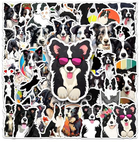 Grenzhund Aufkleber Border Collie Stickers 50 Stück Skateboard Graffiti Aufkleber Motorräder Fahrrad Snowboard Gepäck Laptop Auto Koffer für Kinder und Jugendliche Wasserdichte Vinyl Aufkleber