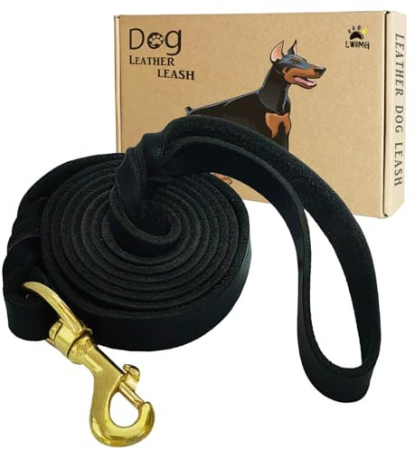 Hundeleine aus Leder, strapazierfähig, weich, stark und bequem, geflochtene Lederleine für große, mittelgroße Hunde, 1,8 m x 2,5 cm, Schwarz