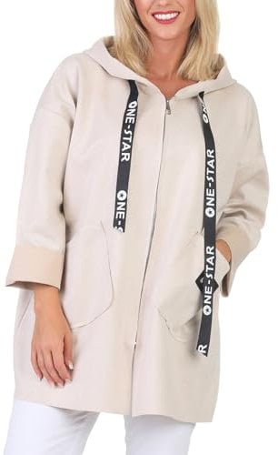 simaranda Sweatjacke Damen mit Kapuze Hoodie lange Übergangsjacke Kurzmantel uni mit Zipper 5325 (DE/NL/SE/PL, Numerisch, 36, 42, Regular, Regular, Beige)