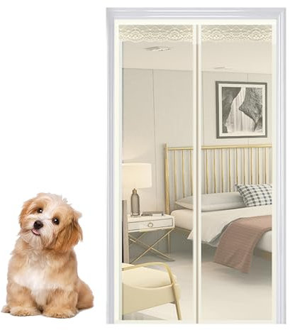 Magnetischer Fliegengitter-Türvorhang mit starken Magneten, magnetischer Türvorhang für Balkon, Wohnzimmer, Zimmer, 95 x 220 cm, Gelb