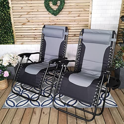 Samuel ALEXANDER Luxury Padded Multi Position Zero Gravity Garden Relaxer Chair Lounger (2, Grey and Black)