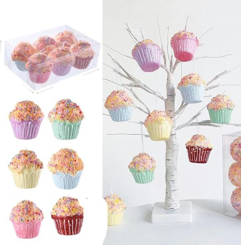 Weihnachtsschmuck zum Aufhängen, Süßigkeitenkugeln, Donut, Cupcake, Eistüte, Weihnachtsbaum-Anhänger, für Zuhause, Navidad, Weihnachtsdekoration, 6 Stück Cupcake