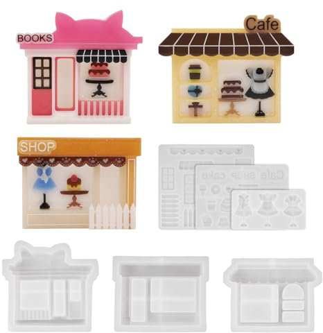 6 Pieces Silicone Shop Shaker Keychain Resin Epoxy Molds, Quicksand Charms Casting Mold Jewelry Pendant Clay DIY Decoration Earring Art Craft