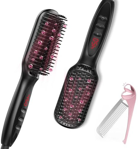 Glättbürste, Haarglättungsbürste, Haarglätter mit Integriertem Kamm, 120 ℃ - 210 ℃, LCD-Display, 20S Schnelles Aufheizen, Negativ-Ionen-Haarglätter (Schwarz)